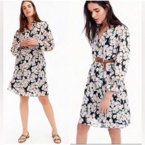 J. Crew Black Floral Shirt Dress with Pink and Green Flowers